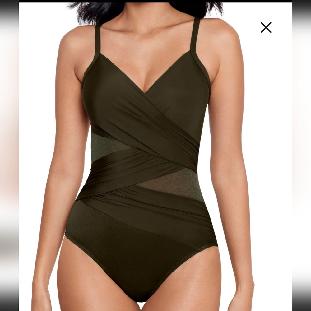MIRACLESUIT NETWORK MYSTIQUE UNDERWIRE ONE PIECE SWIM SUIT/COLOR:NORI / SIZE16